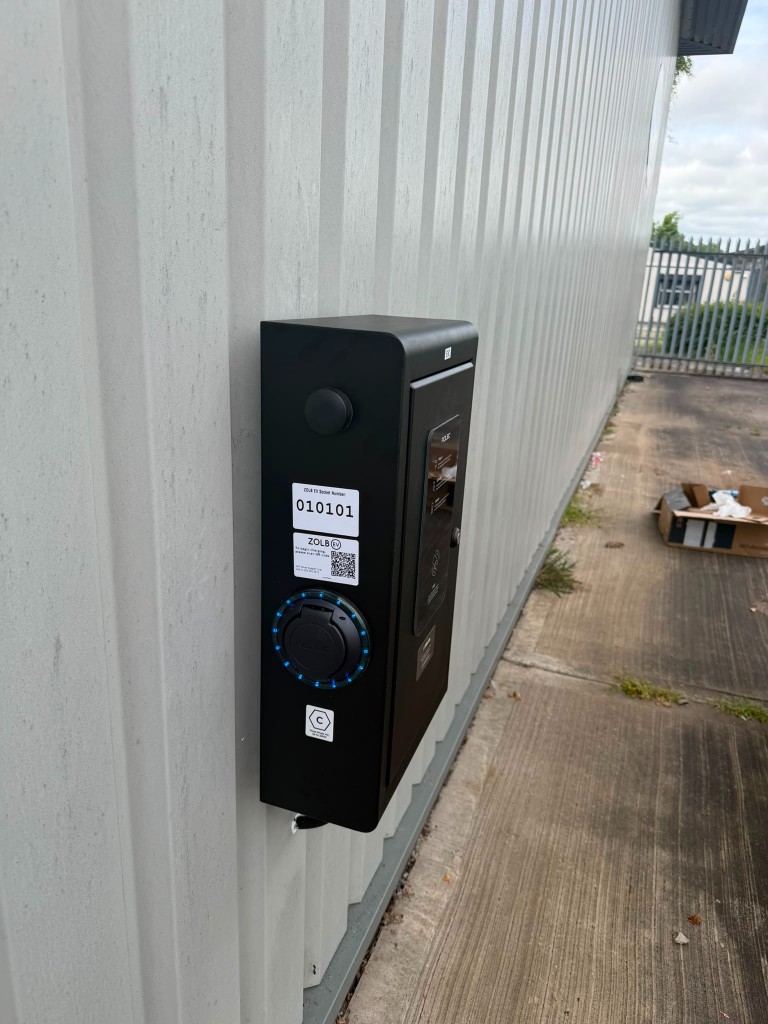 ZOLB EV socket on a Rolec wall-mounted charge point